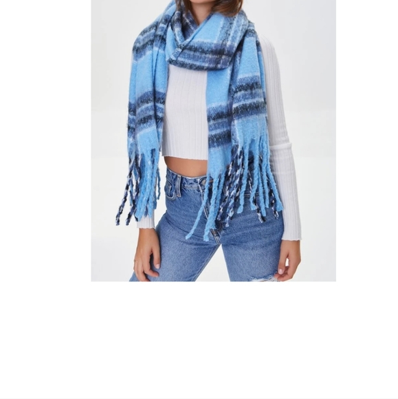 Plaid Tassel Oblong Scarf